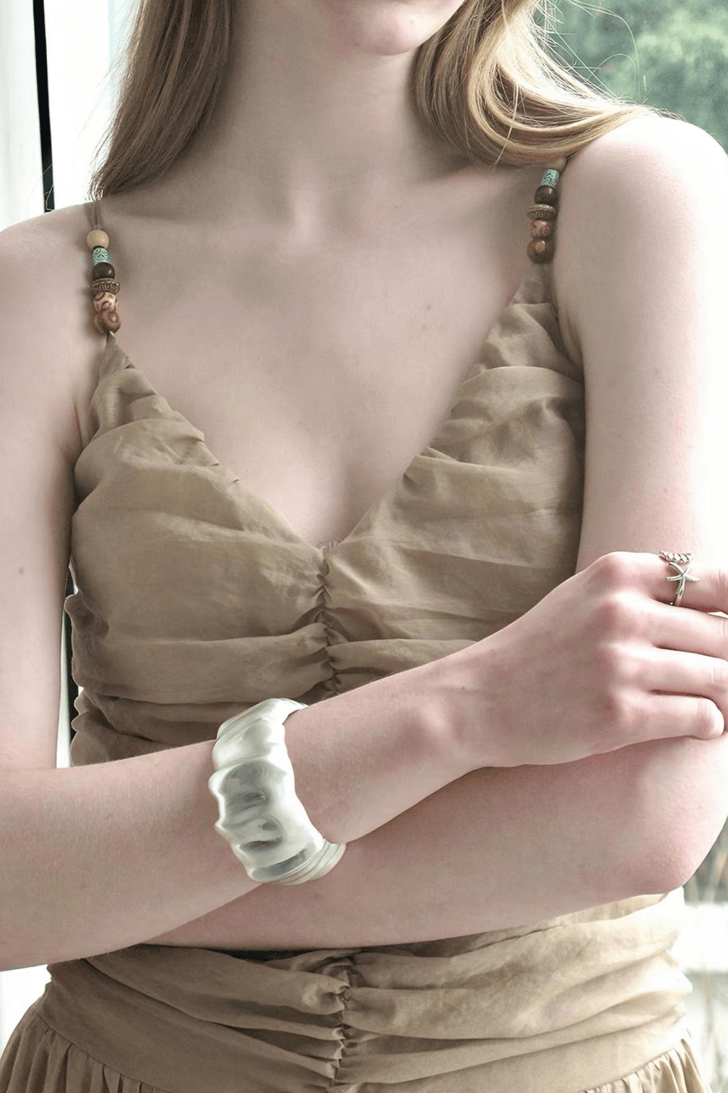 Matte Silver Wavy Wide Open Cuff Bracelet Avalabel