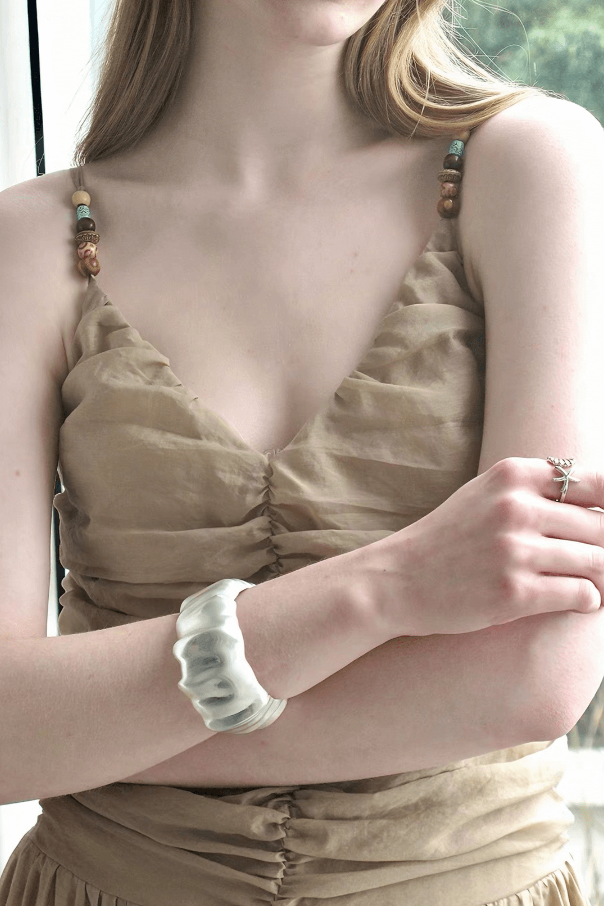Matte Silver Wavy Wide Open Cuff Bracelet Avalabel