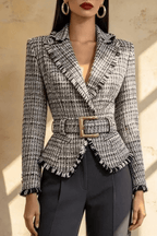 Ivana Tweed Fringe Belted Peplum Jacket Avalabel