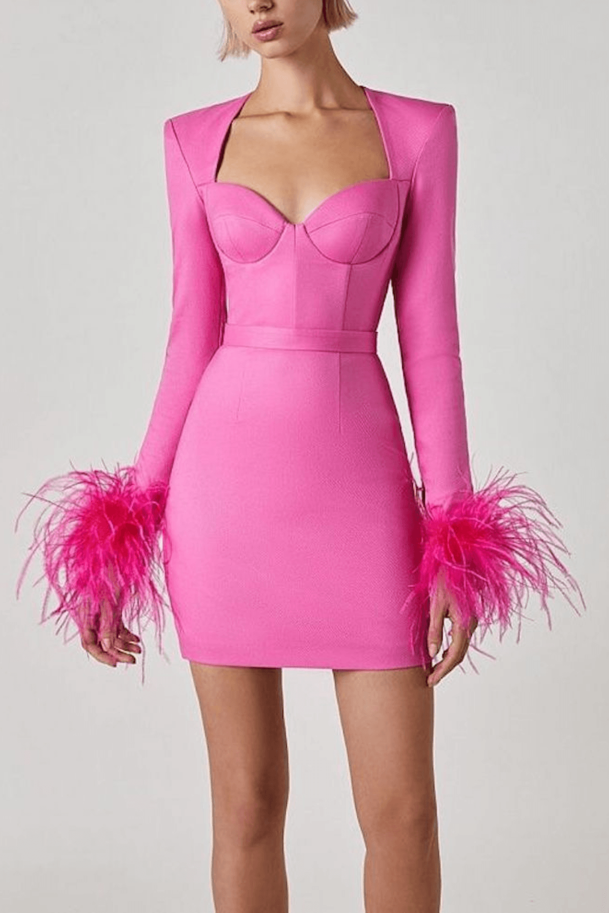 Emily Feather Cuff Long Sleeve Mini Dress Avalabel