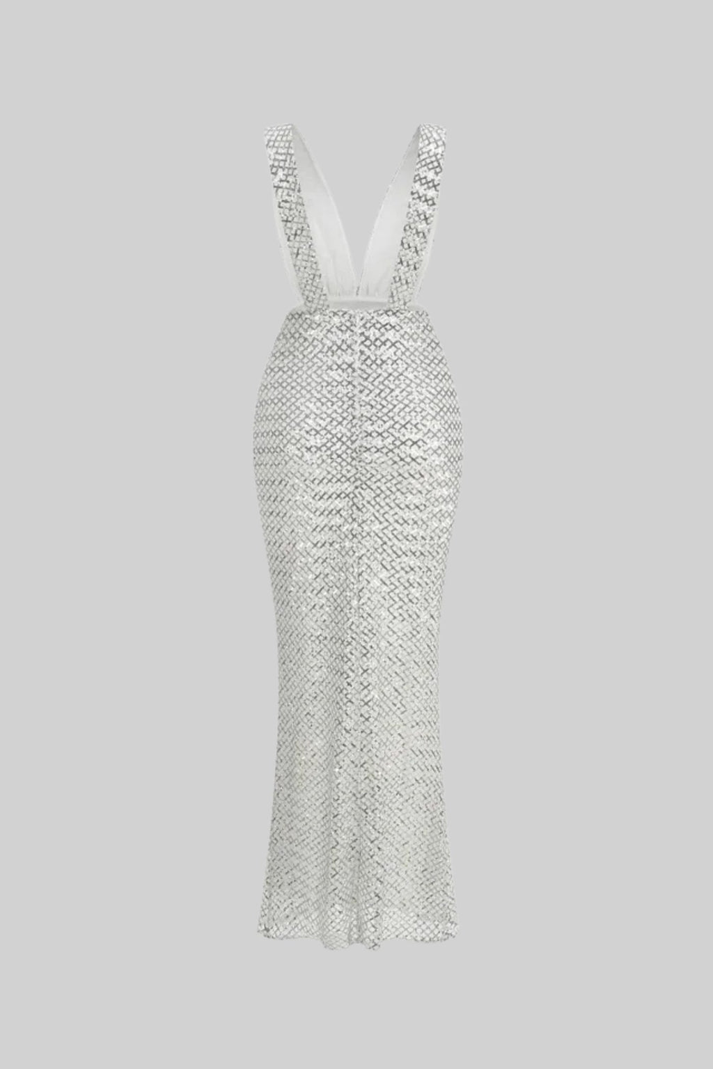 Sequin Maxi Dress With Satin Bow Detail - Light Grey Avalabel