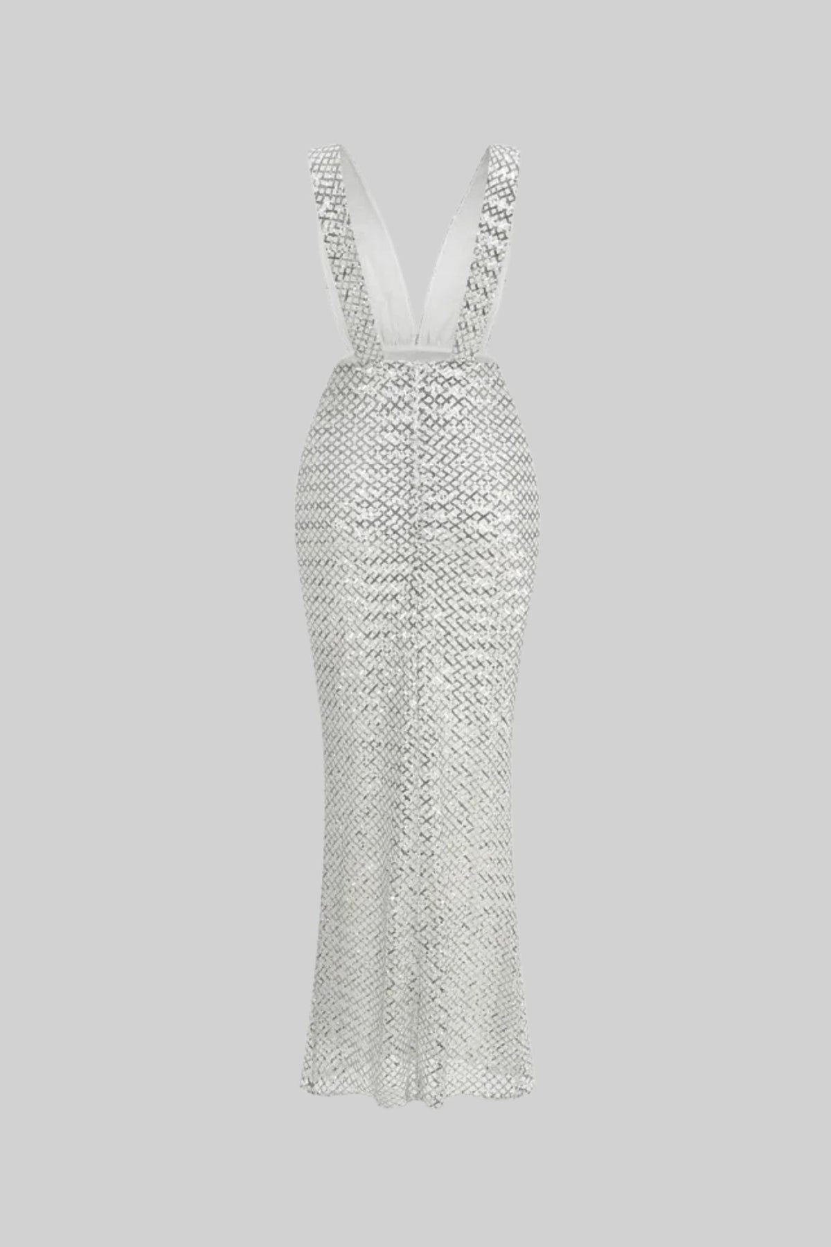 Sequin Maxi Dress With Satin Bow Detail - Light Grey Avalabel