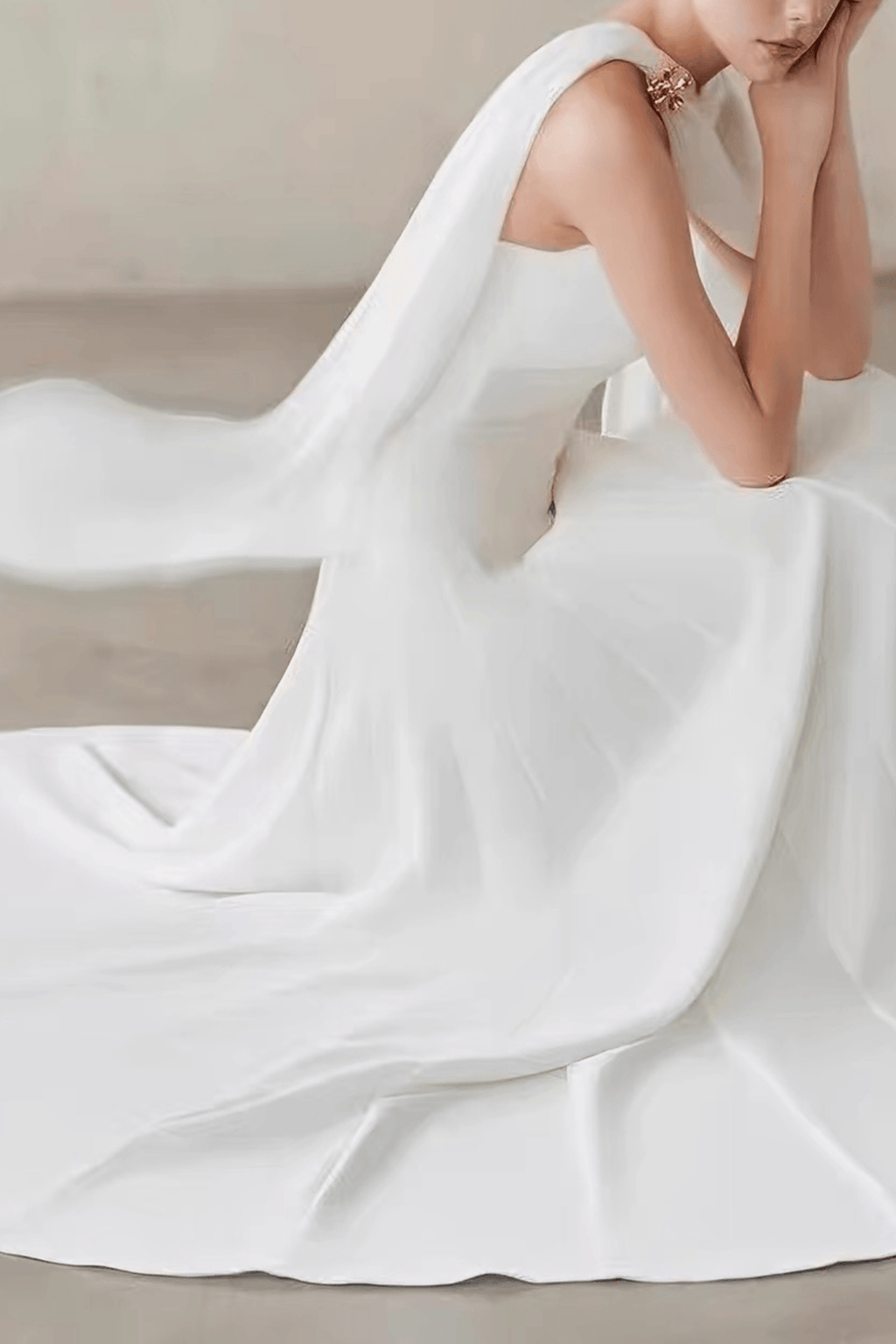 Betty One‑Shoulder Cape Flowy Formal White Dress Avalabel