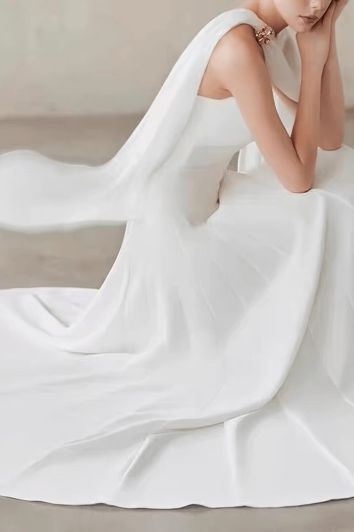 Betty One‑Shoulder Cape Flowy Formal White Dress Avalabel