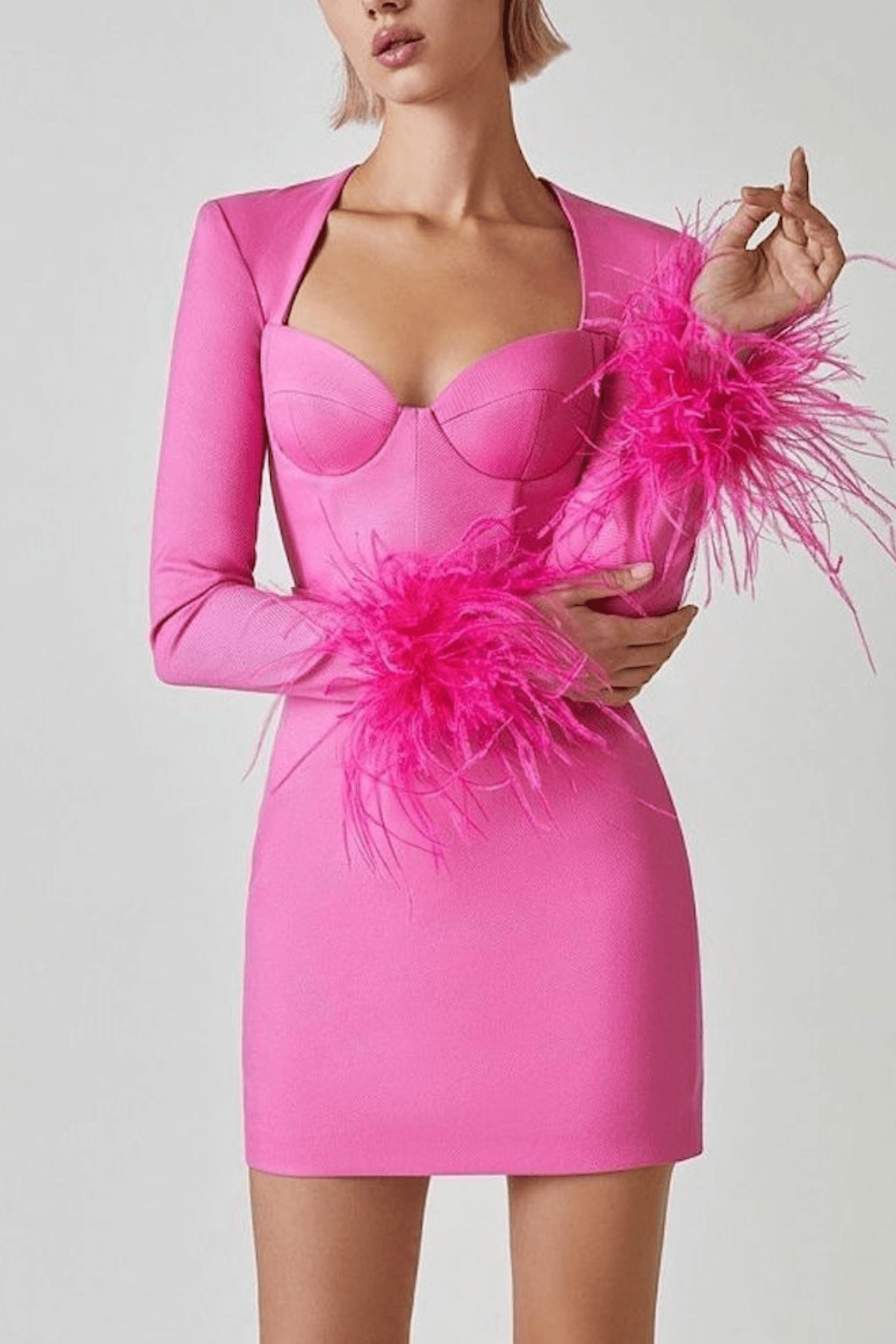 Emily Feather Cuff Long Sleeve Mini Dress Avalabel