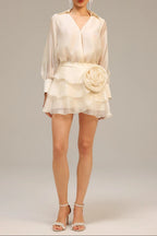 anna Wrap V-Neck Organza Shirt mini dress in apricot Avalabel