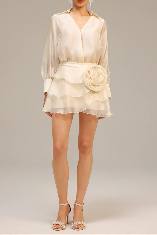 anna Wrap V-Neck Organza Shirt mini dress in apricot Avalabel
