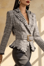 Ivana Tweed Fringe Belted Peplum Jacket Avalabel