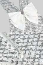 Sequin Maxi Dress With Satin Bow Detail - Light Grey Avalabel