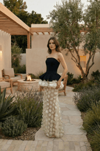 Dara Strapless Peplum 3D Flower Sheer Maxi Dress Avalabel