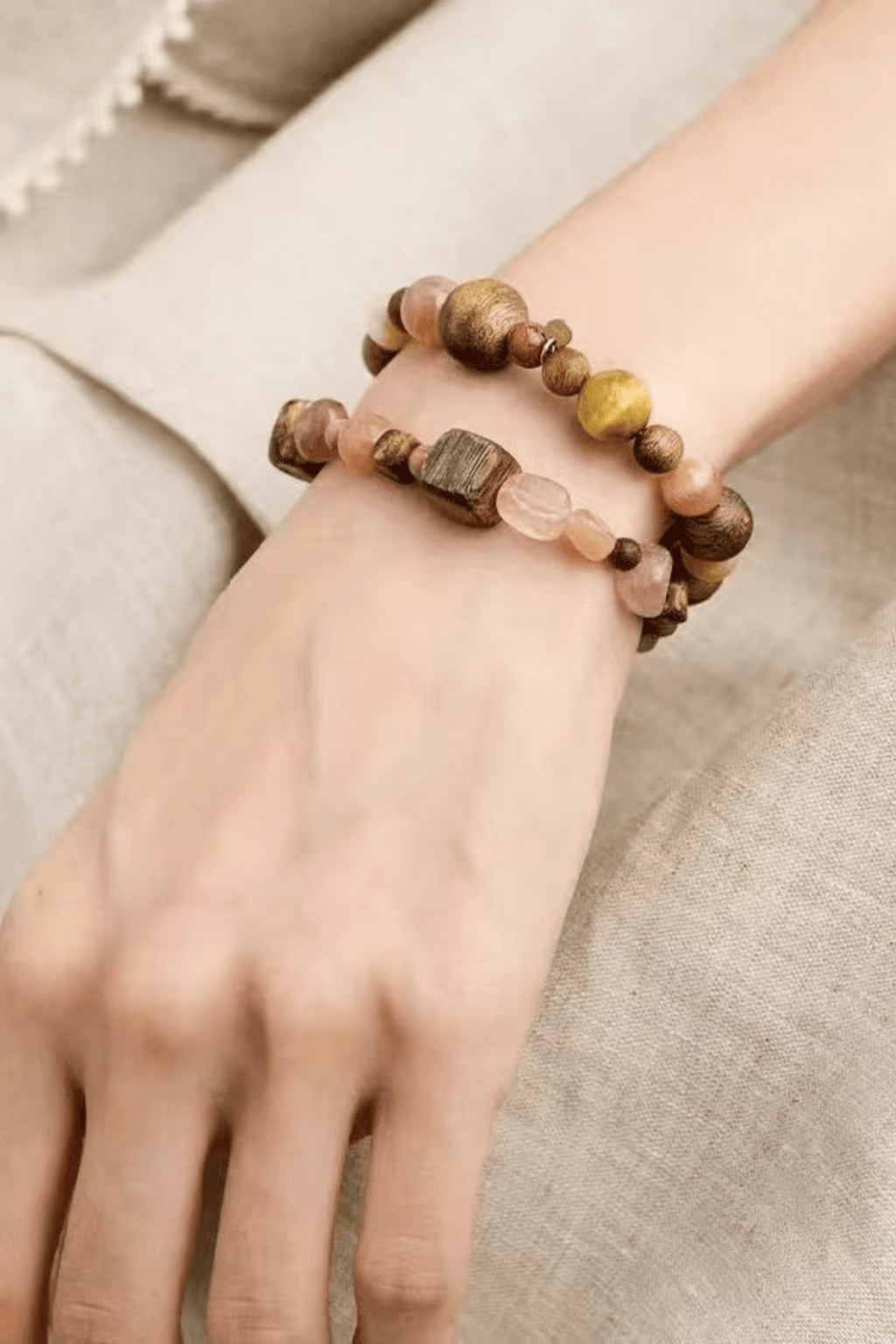 Wood & Natural Stone Layered Beaded Bracelet Avalabel