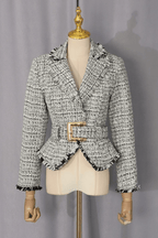 Ivana Tweed Fringe Belted Peplum Jacket Avalabel