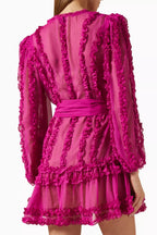 Lara Chiffon Flower Hem Mini Dress in Rose Red Avalabel