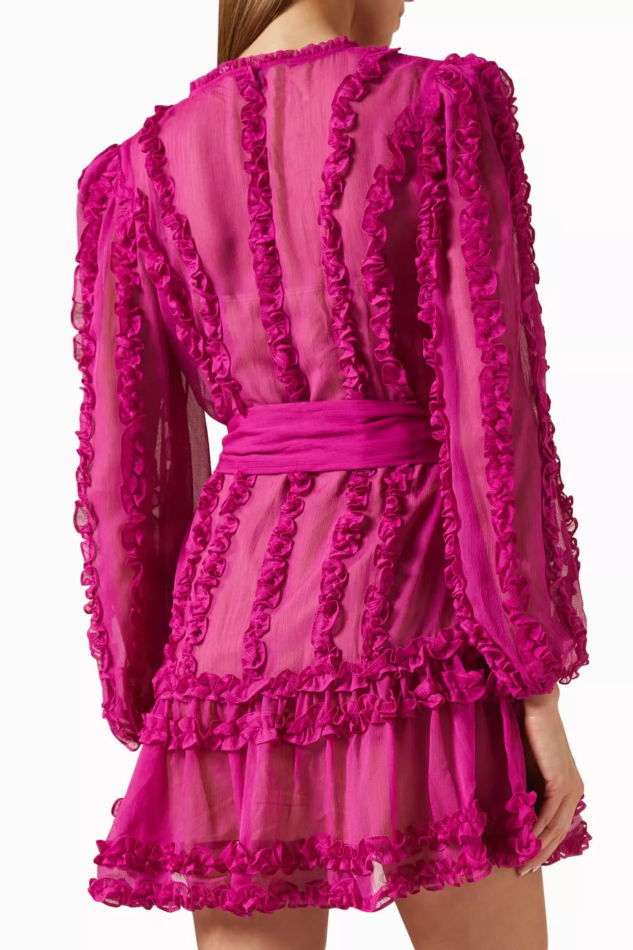 Lara Chiffon Flower Hem Mini Dress in Rose Red Avalabel