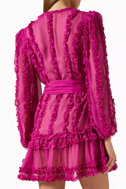 Lara Chiffon Flower Hem Mini Dress in Rose Red