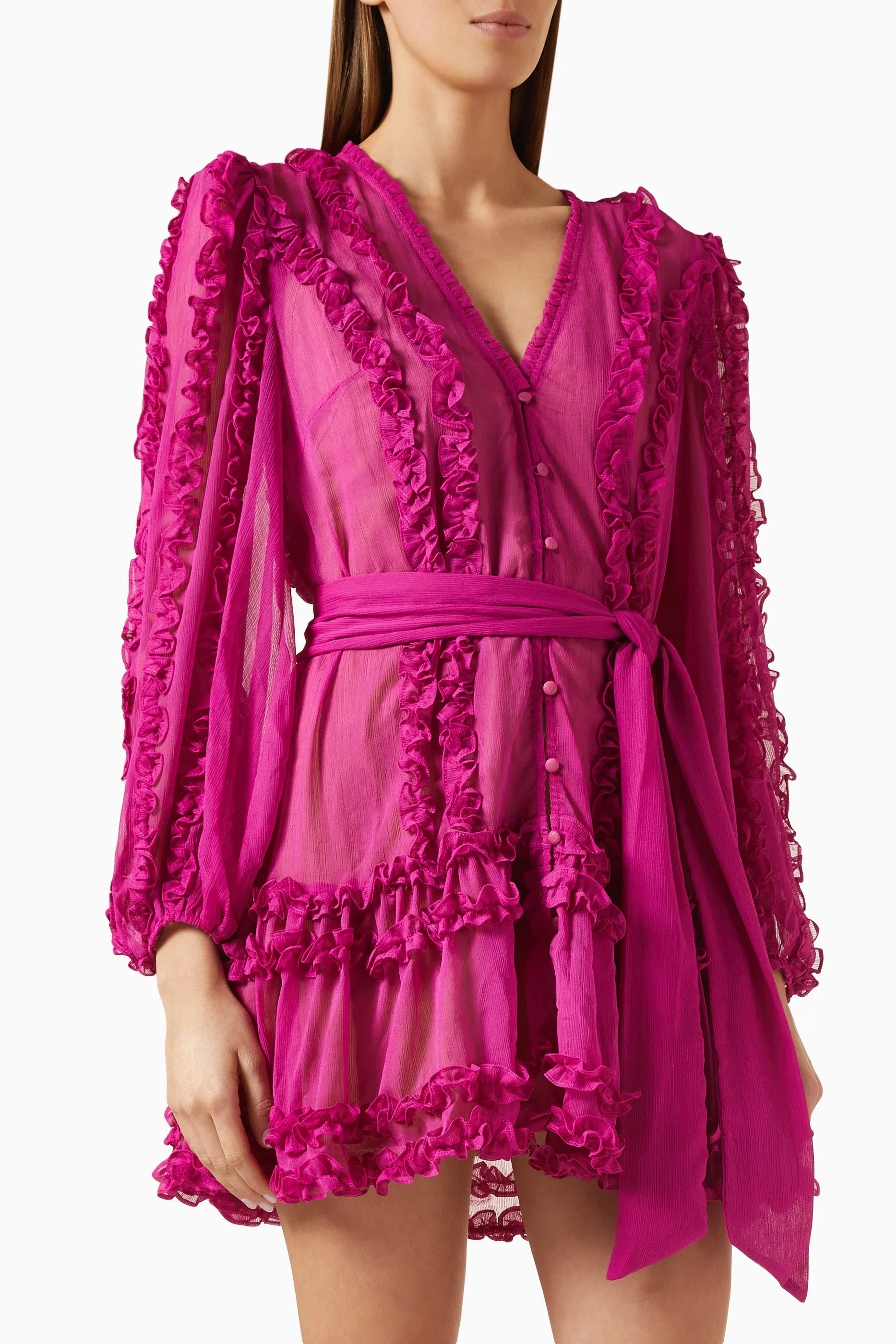 Lara Chiffon Flower Hem Mini Dress in Rose Red Avalabel