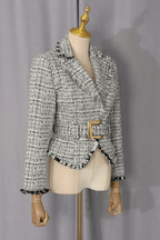 Ivana Tweed Fringe Belted Peplum Jacket Avalabel