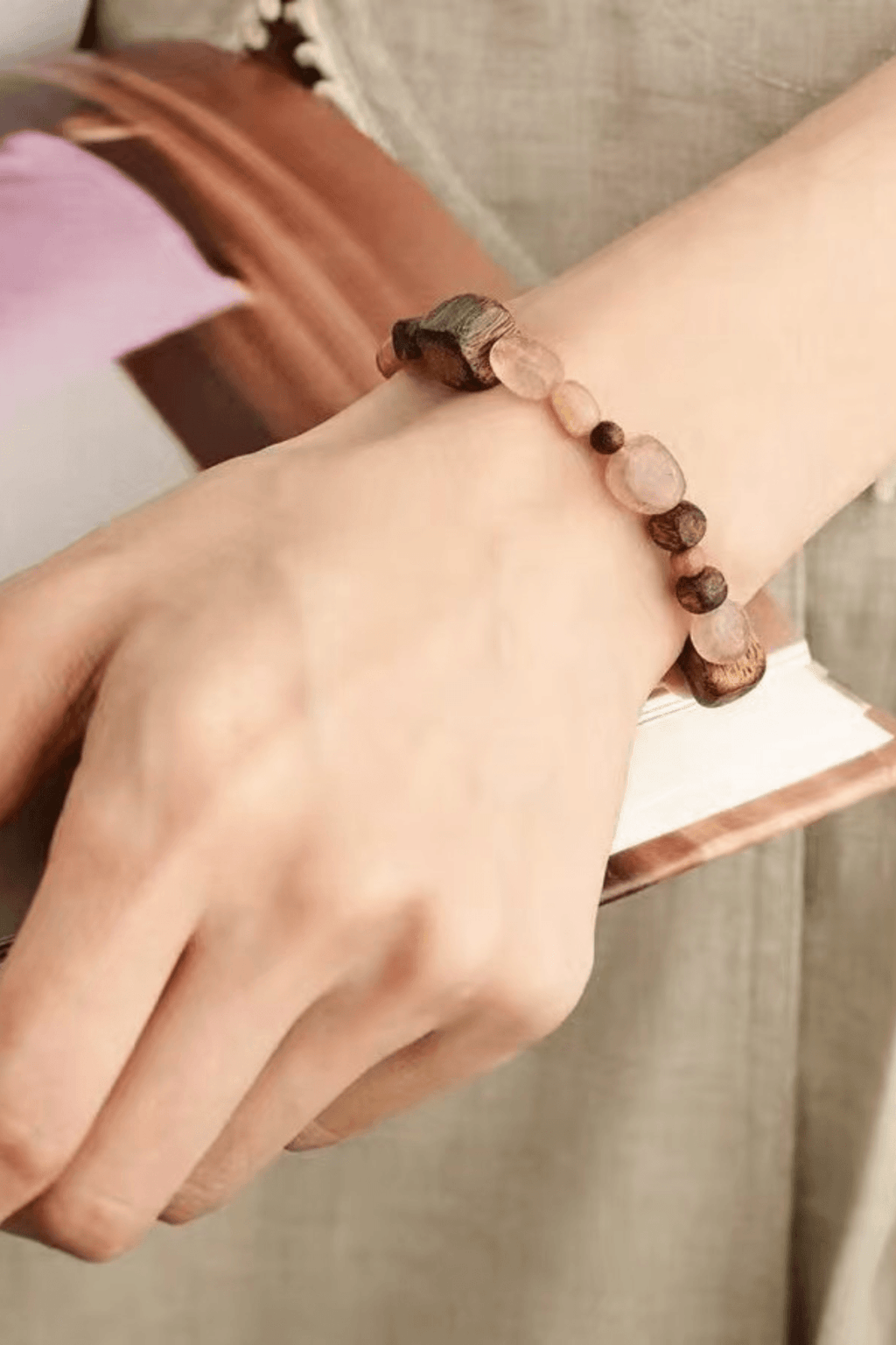 Wood & Natural Stone Layered Beaded Bracelet Avalabel