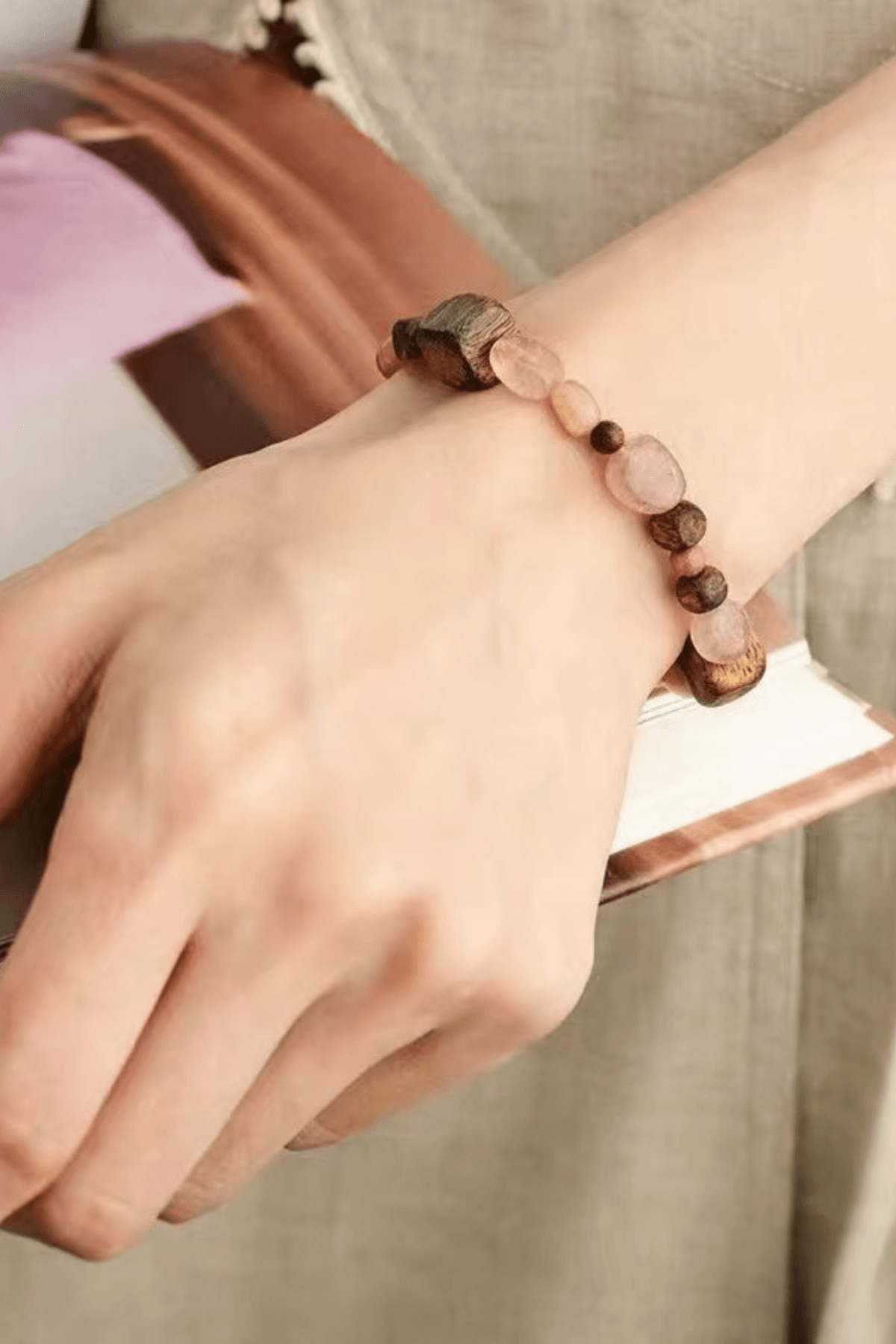 Wood & Natural Stone Layered Beaded Bracelet Avalabel