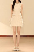 pandora Feathery Sleeveless A-line mini Dress in beige Avalabel