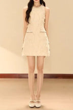 pandora Feathery Sleeveless A-line mini Dress in beige Avalabel