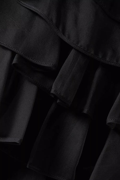 poppy Ruffle Silk Organza sleeveless Mini Dress in black