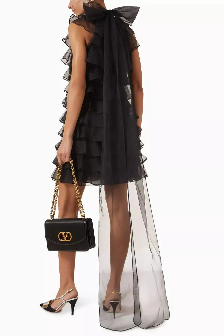 poppy Ruffle Silk Organza sleeveless Mini Dress in black Avalabel