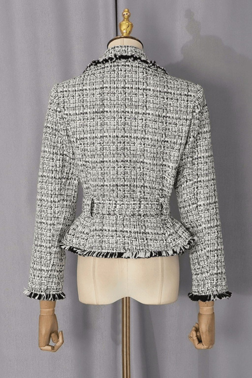 Ivana Tweed Fringe Belted Peplum Jacket Avalabel