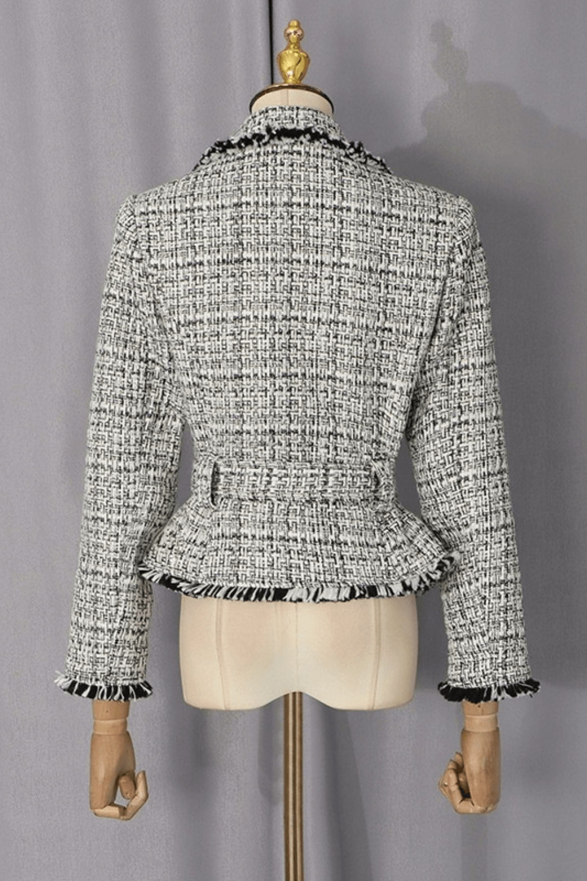 Ivana Tweed Fringe Belted Peplum Jacket Avalabel