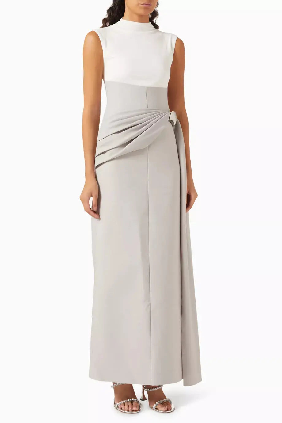 kelly Interlock pleated Knit maxi dress in grey Avalabel