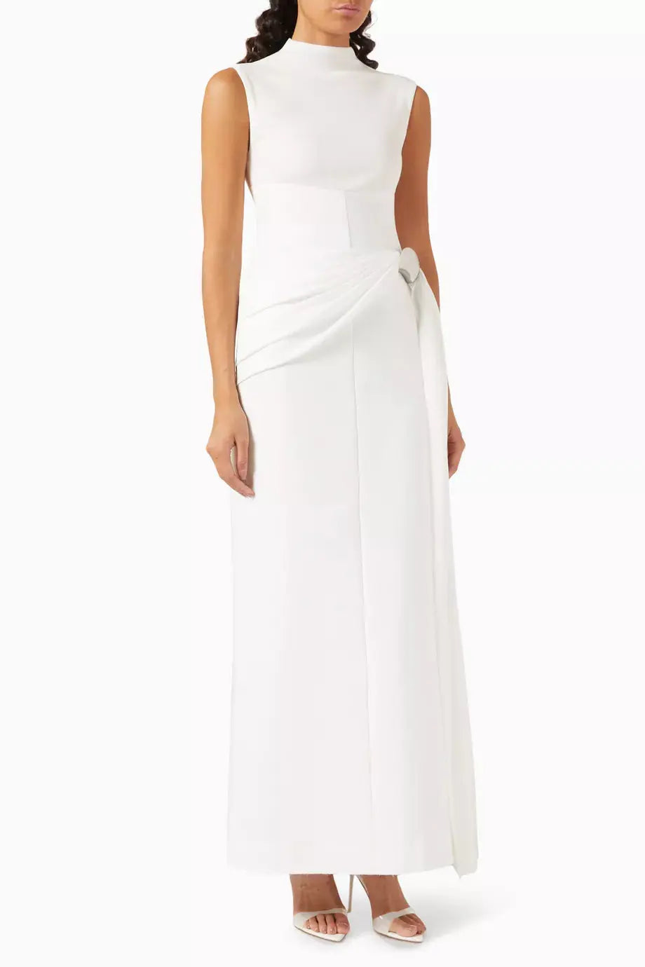 kelly Interlock pleated Knit maxi dress in white Avalabel