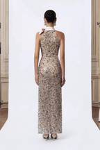 Cherry Halter Bow Beaded Midi Formal Dress Avalabel