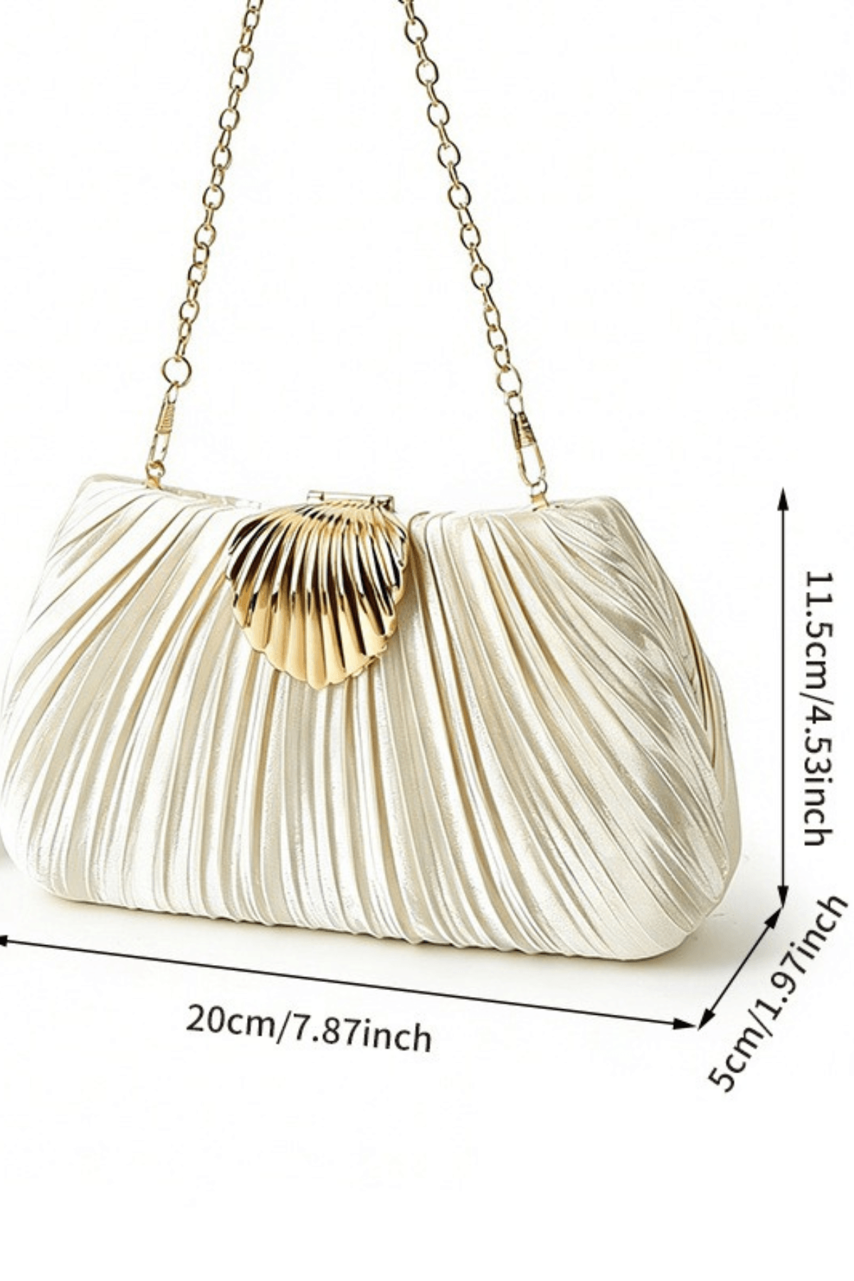 Ivory Pleated Satin Shell Clasp Formal Clutch Avalabel