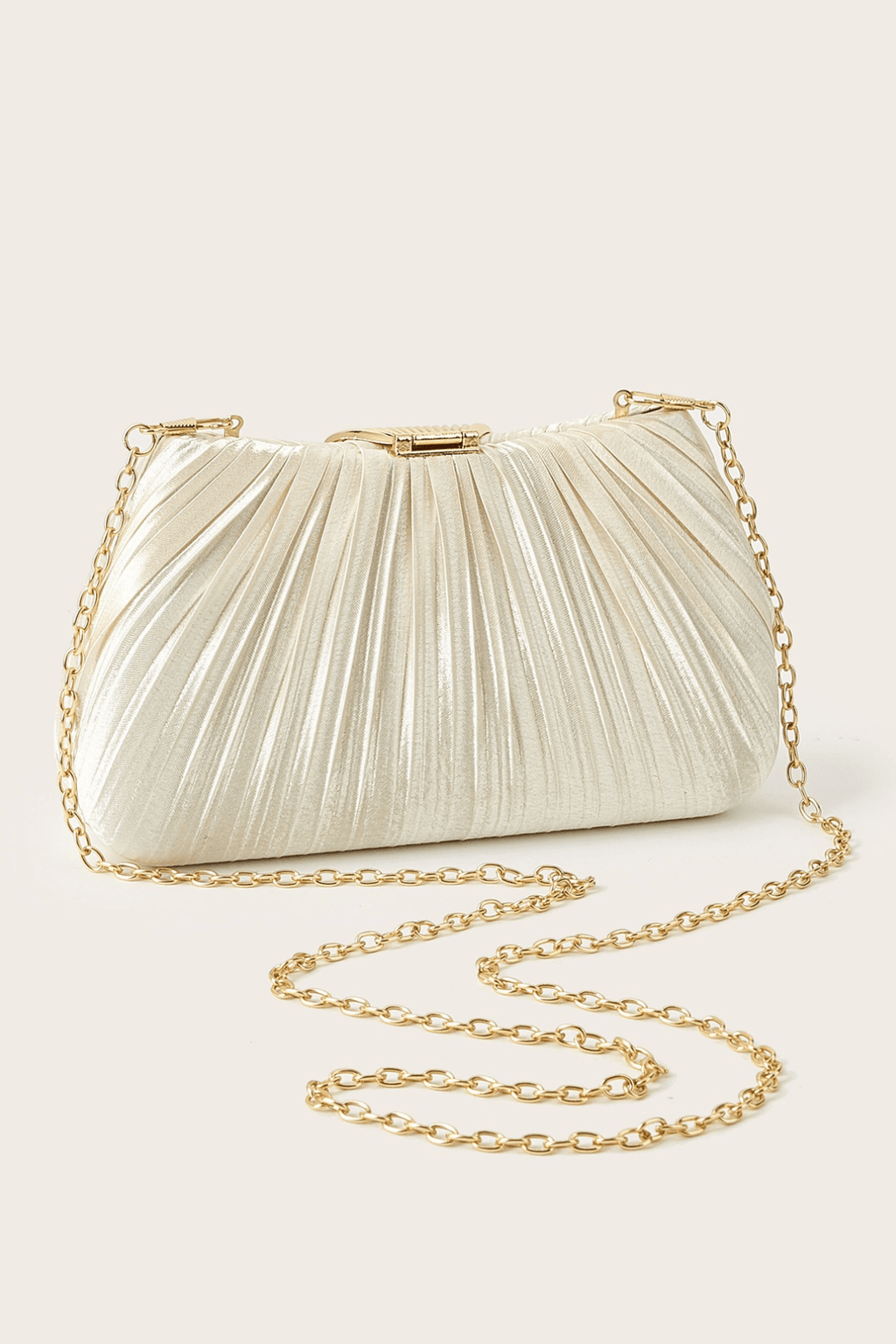 Ivory Pleated Satin Shell Clasp Formal Clutch Avalabel