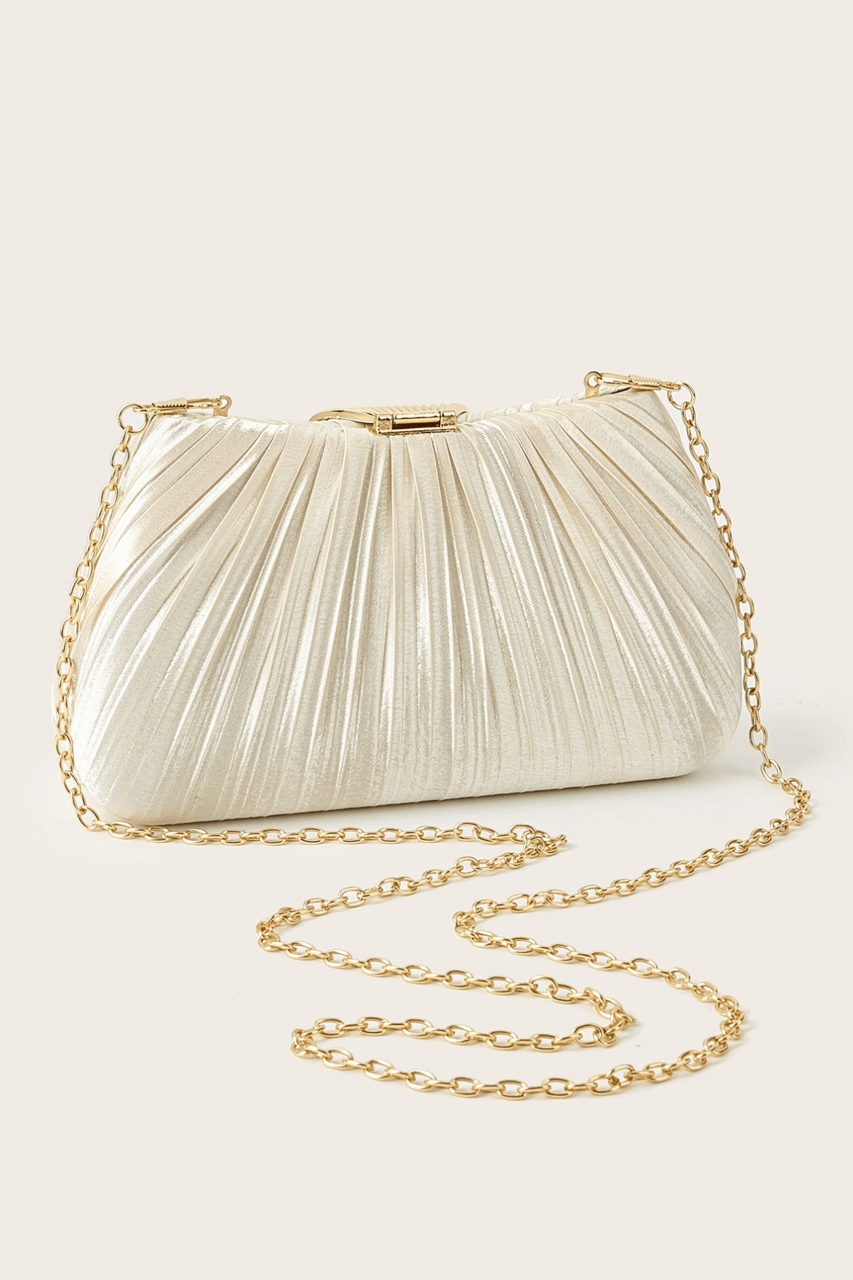Ivory Pleated Satin Shell Clasp Formal Clutch Avalabel