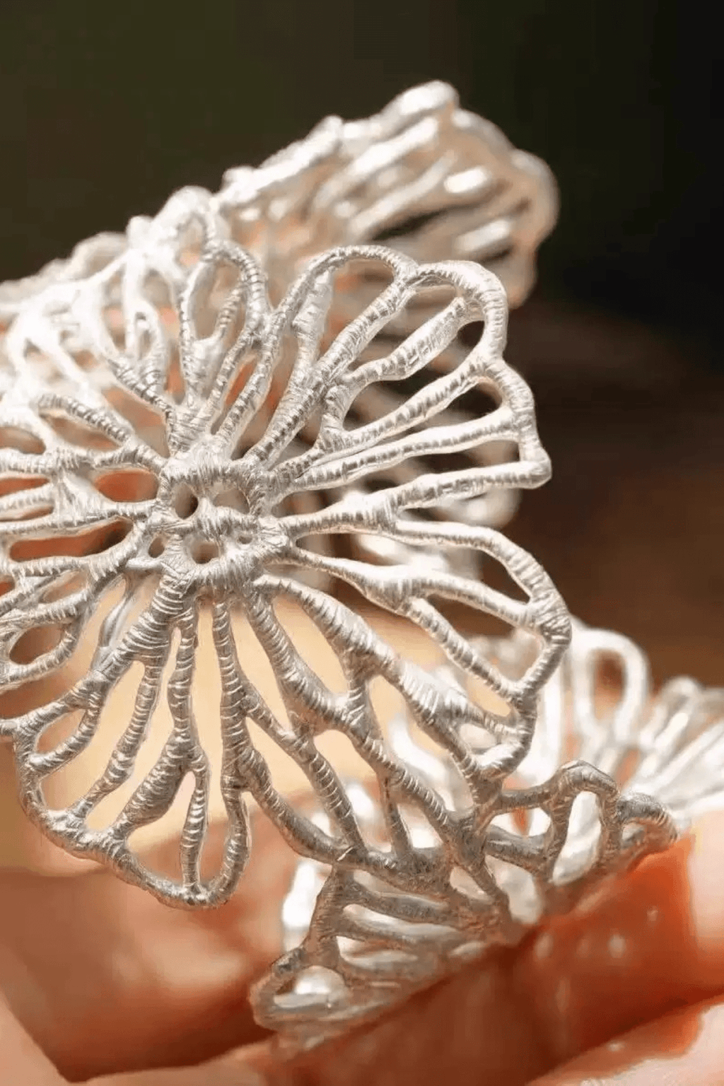 White Openwork Floral Metal Cuff Bracelet Avalabel
