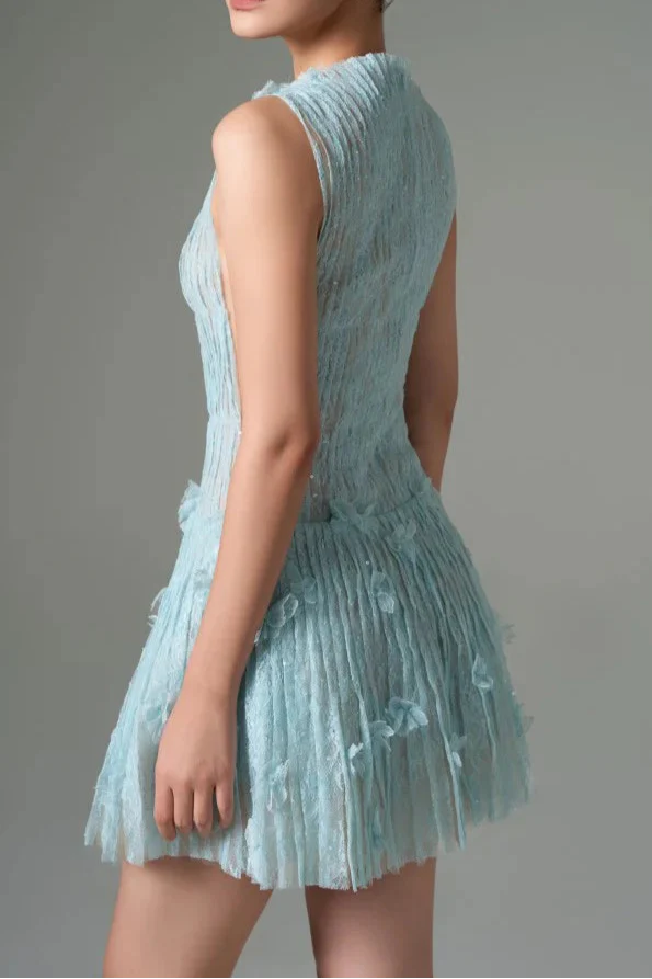 Sleeveless Lace Fabric Mini Dress in Aqua Avalabel