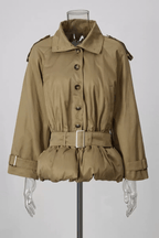 Brett Khaki High Collar Belted Peplum Jacket Avalabel