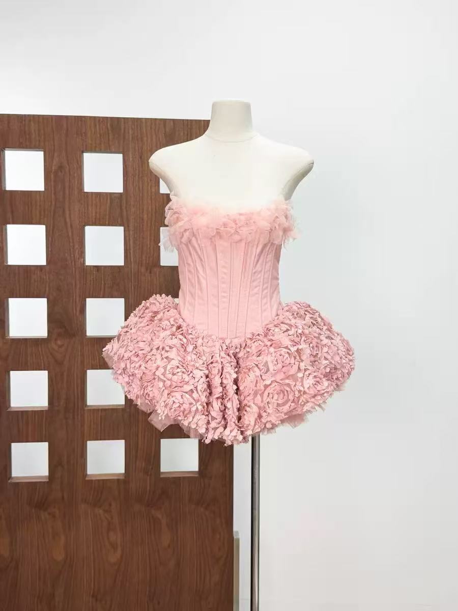 Strapless Petal Floral Corset A Line Dress Avalabel