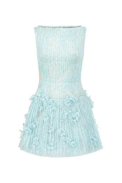 Sleeveless Lace Fabric Mini Dress in Aqua