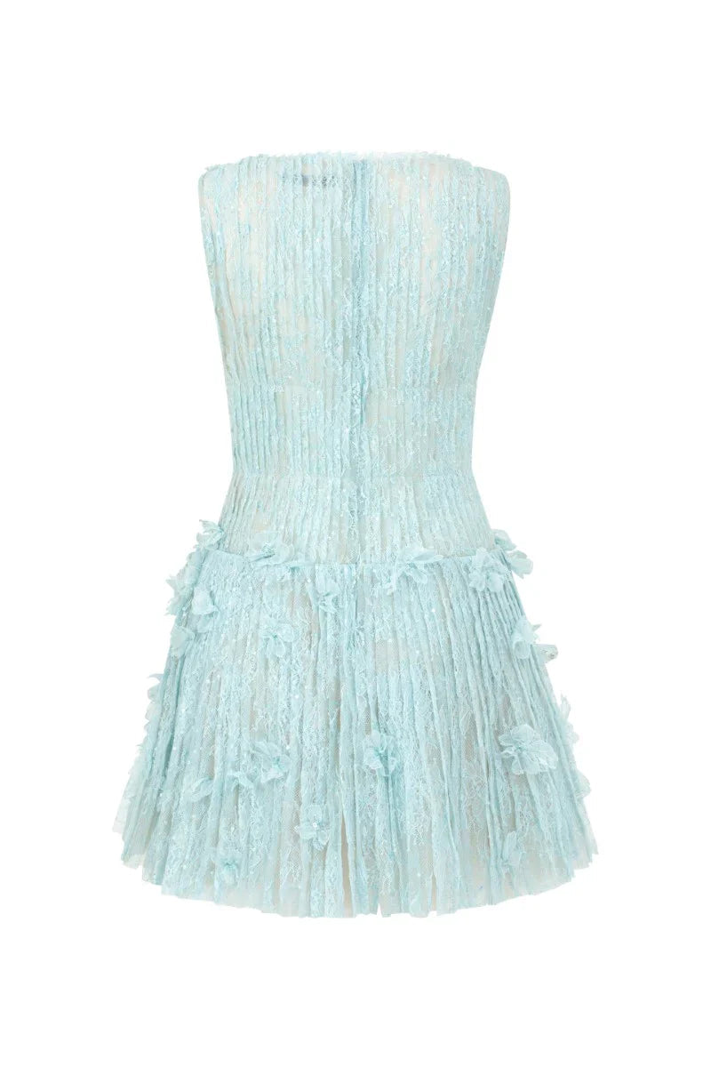 Sleeveless Lace Fabric Mini Dress in Aqua Avalabel