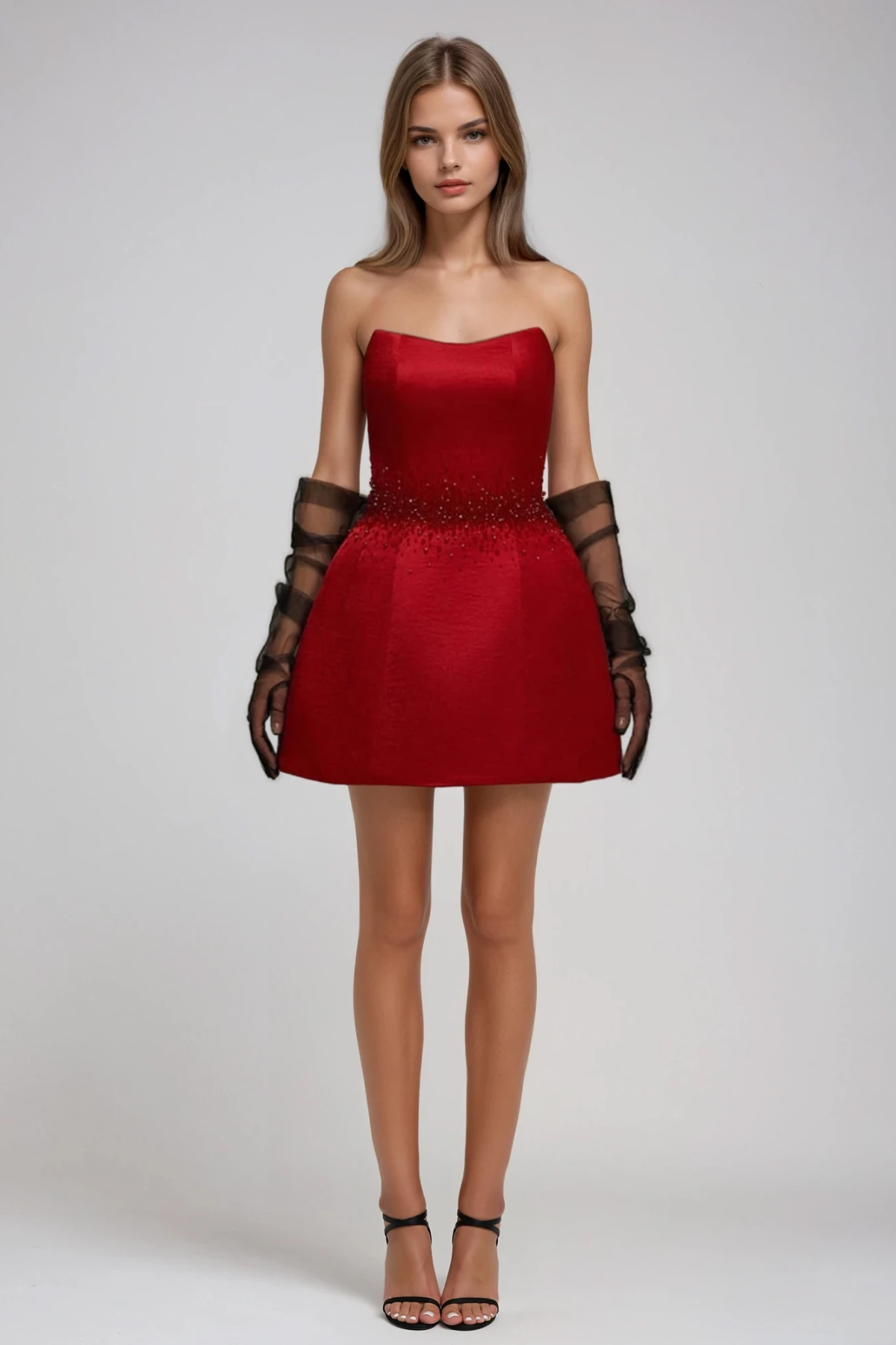 Fakhriyya Strapless Rhinestone Mini Dress Avalabel