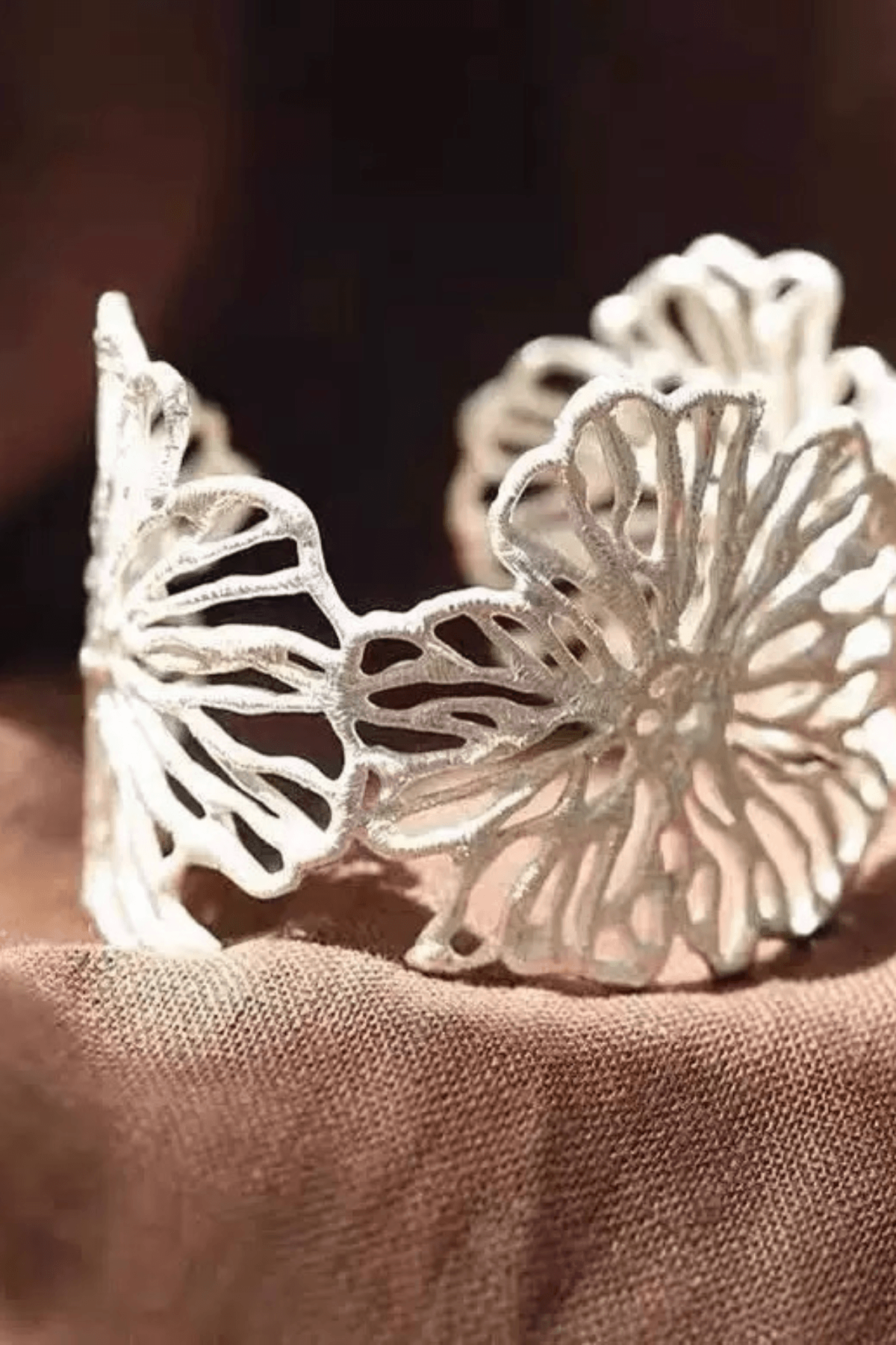 White Openwork Floral Metal Cuff Bracelet Avalabel