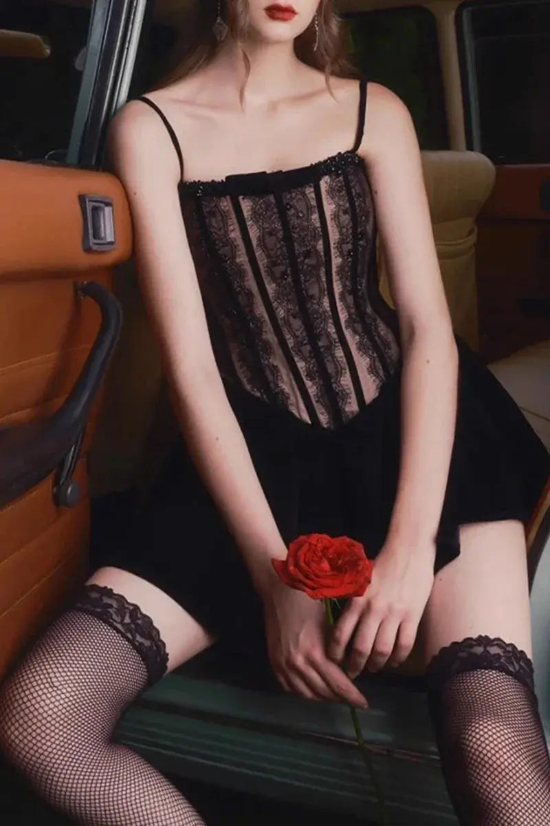 rebecca Black Corset Lace Flare Mini Dress Avalabel