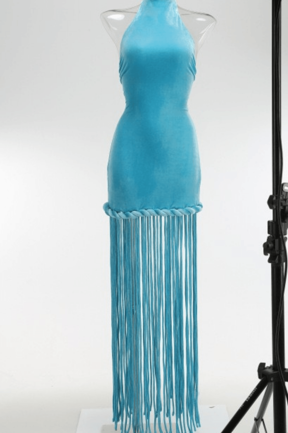 Aura Blue Halter Sleeveless Fringe Maxi Dress Avalabel