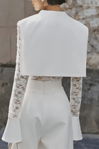 Dara White Lace Flare Cuff Collared Blouse Avalabel