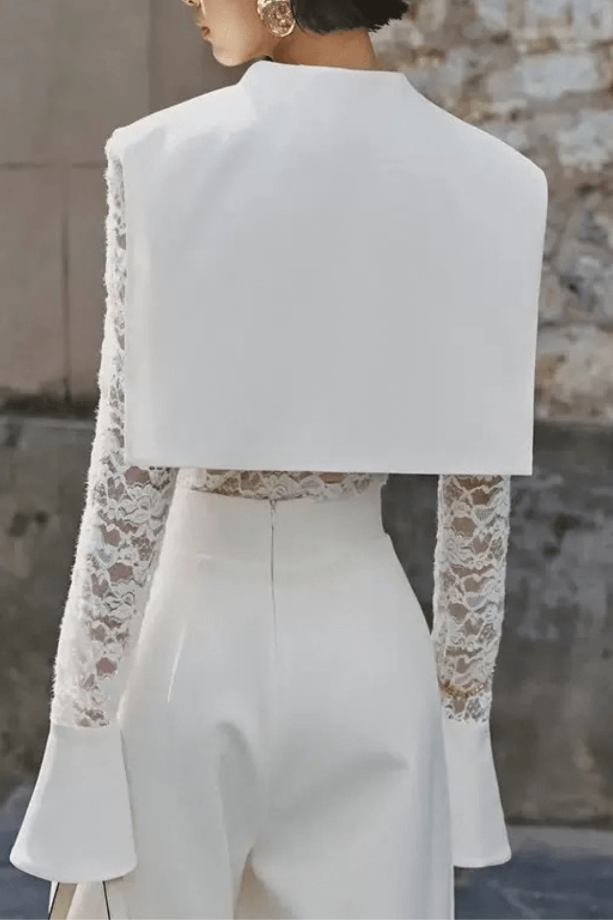 Dara White Lace Flare Cuff Collared Blouse Avalabel