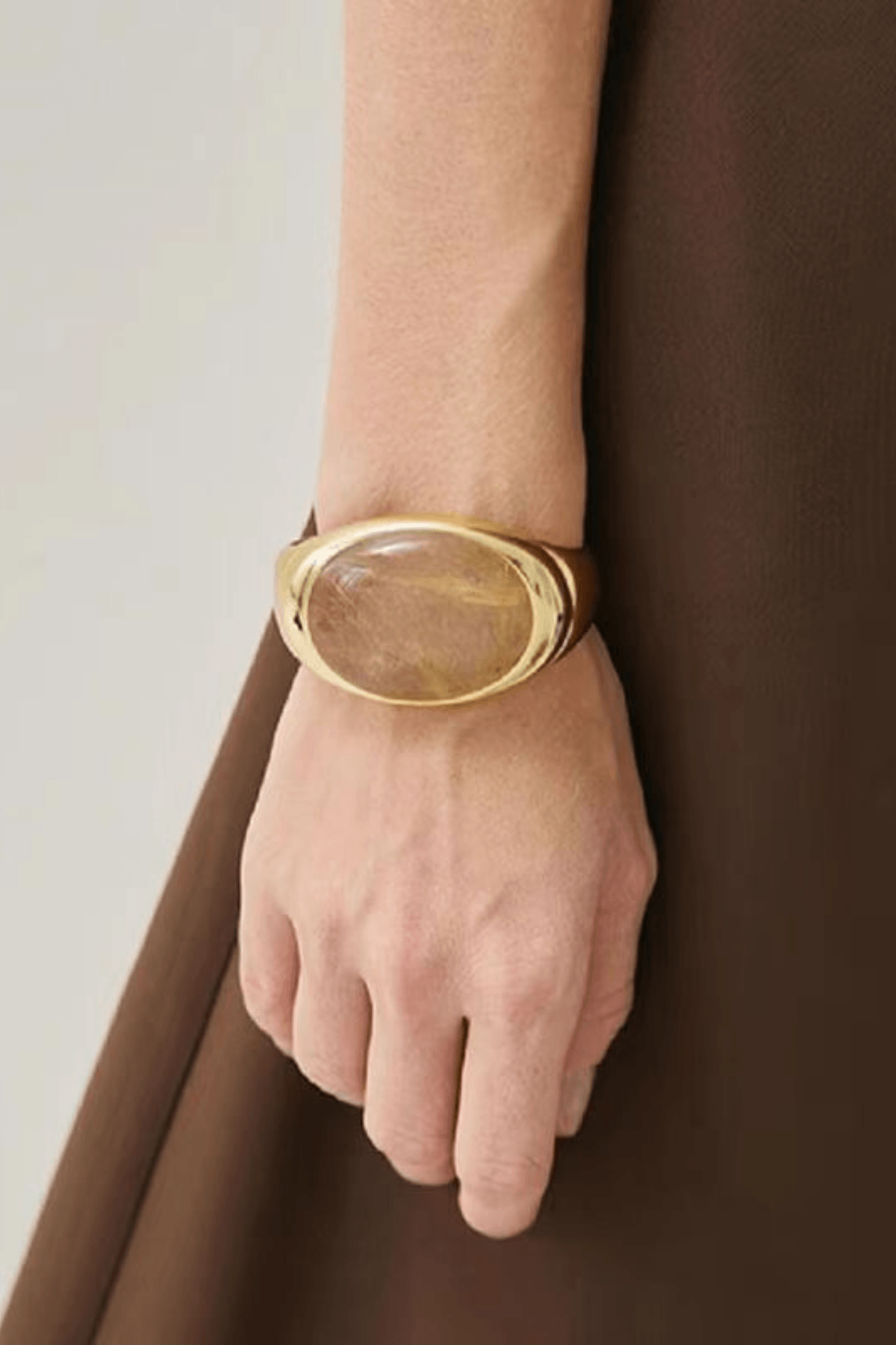 Gold Oval Natural Stone Open Cuff Bracelet Avalabel