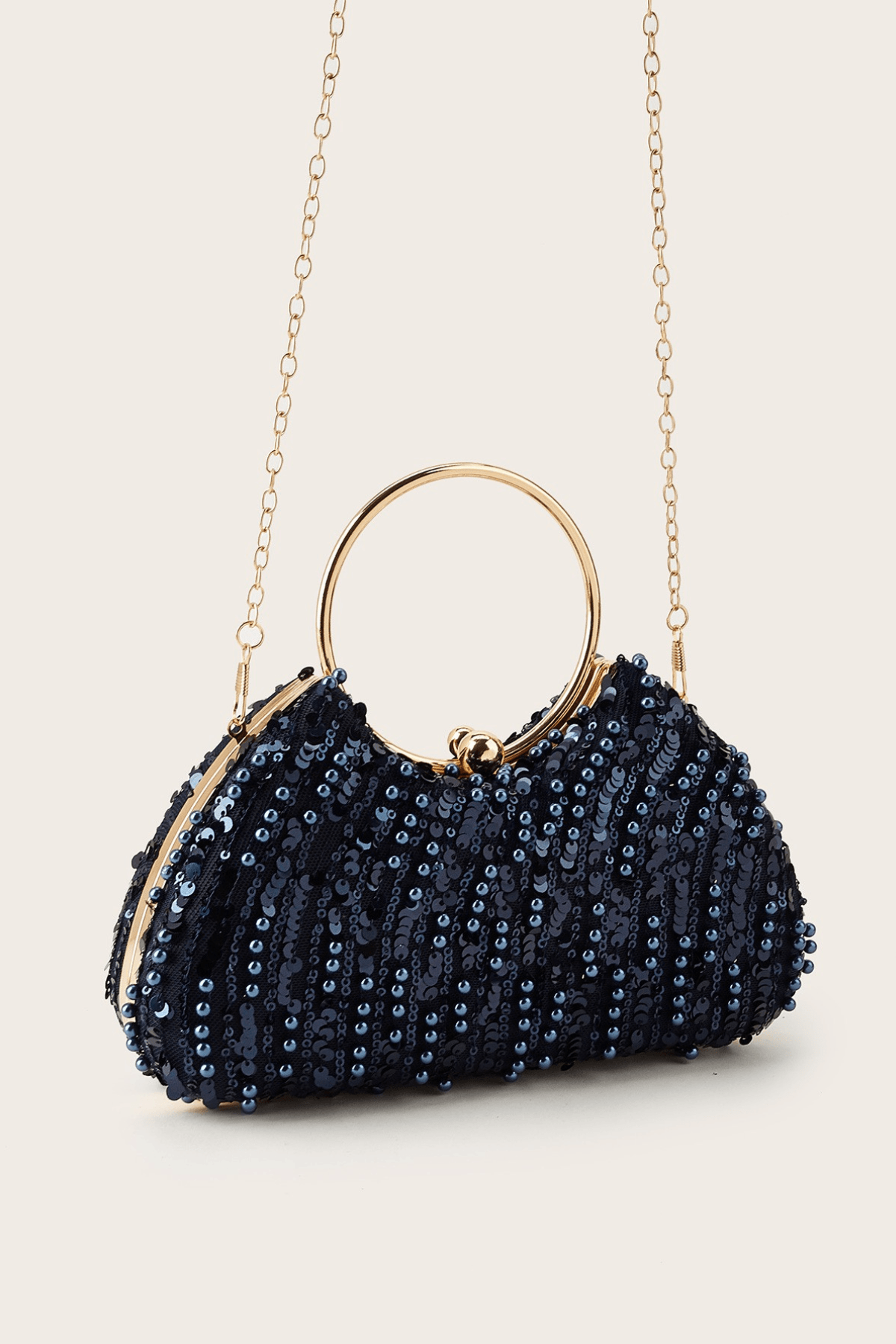 Sequin Beaded Ring Handle Formal Clutch Avalabel