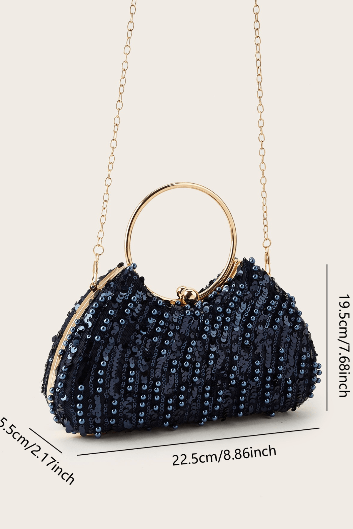 Sequin Beaded Ring Handle Formal Clutch Avalabel